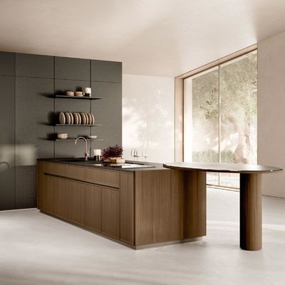 Customized Modern Gray Wood Grain Kitchen Cabinet High Quality 3D Automatic Smart PVC Design MDF Carcase Glass Door