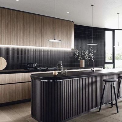 Luxury Customized Modular Kitchen Cabinet Intelligent Technology Fashionable Island Solid Wood MDF Stainless Steel Glass for Villa