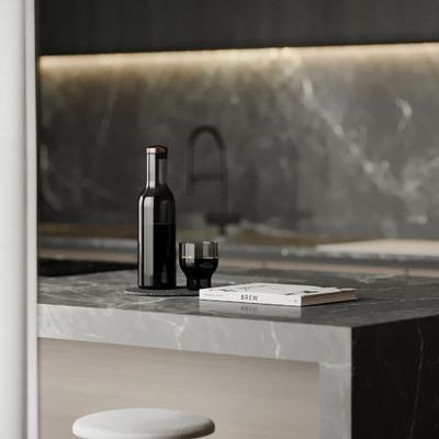 Custom Modern Gold PET Island Kitchen Cabinet High Quality Complete Modular Glass MDF Faucet Hinge Drawer Basket