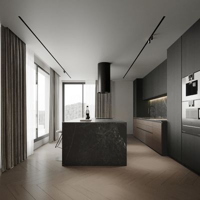 Custom Modern Gold PET Island Kitchen Cabinet High Quality Complete Modular Glass MDF Faucet Hinge Drawer Basket