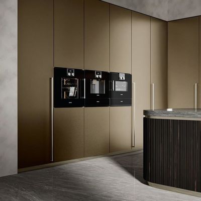 Villas Project Premium Semi-Gloss Grey Bake Lacquer L-Shaped MDF Kitchen Cabinet