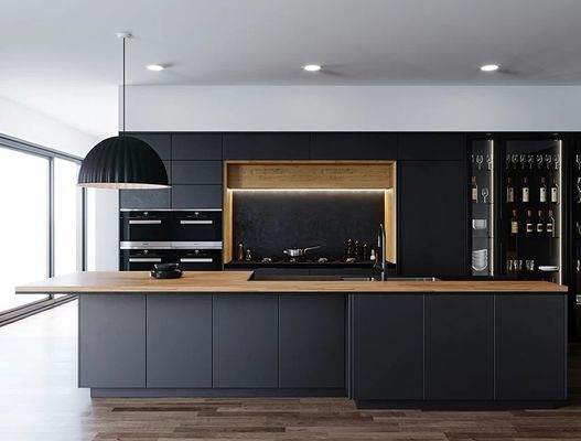 Custom Luxury Wood Grain MDF Moisture-Resistant Frameless Kitchen Cabinets Dubai Skyscraper Project Bulk Supplier Sink Apartment