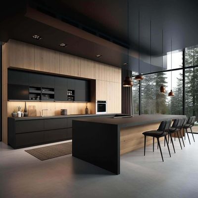 Modern Style Lacquer Modular Kitchen Cabinet Island Melamine Board Carcase Granite Countertop Painted Door Panel