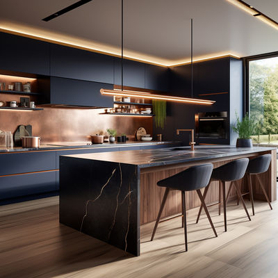 Modern Style Lacquer Modular Kitchen Cabinet Island Melamine Board Carcase Granite Countertop Painted Door Panel