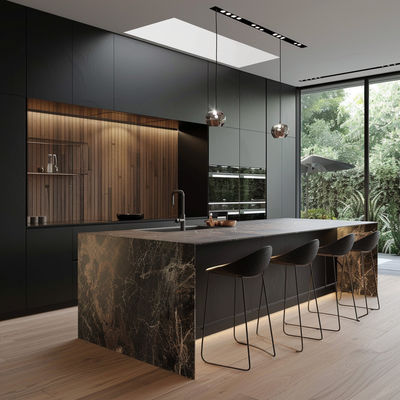 Modern Style Lacquer Modular Kitchen Cabinet Island Melamine Board Carcase Granite Countertop Painted Door Panel
