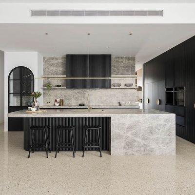 Modern High Quality Melamine Particleboard White and Gray Soft Close Kitchen Cabinet