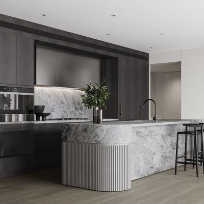 Modern High Quality Melamine Particleboard White and Gray Soft Close Kitchen Cabinet