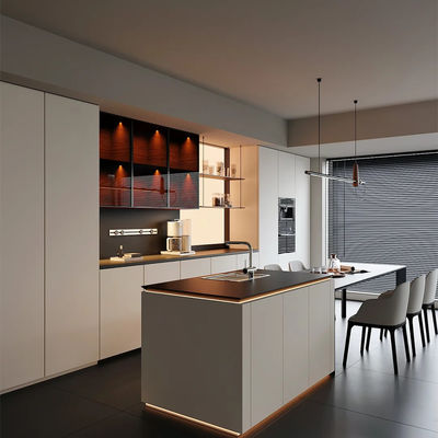 Luxury Modern Design Plywood Chipboard MDF Wooden Kitchen Cabinets Cupboard for Dining Room with Drawer Sink