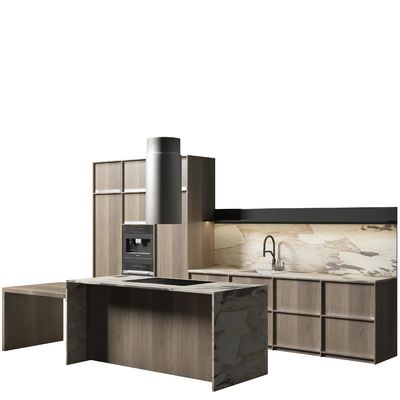 Customised Luxury Smart Hotel Apartment Kitchen Hanging Cupboard Cabinets With Quartz Countertop Island
