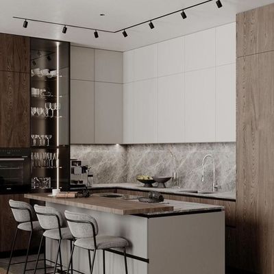 Modern Cabinet White Oak Wood Veneer Handless Frameless Contemporary Kitchen Cabinet