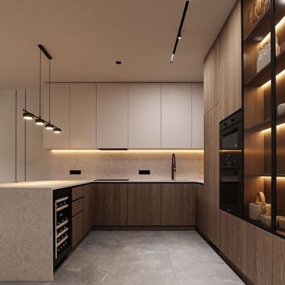 Modern Cabinet White Oak Wood Veneer Handless Frameless Contemporary Kitchen Cabinet