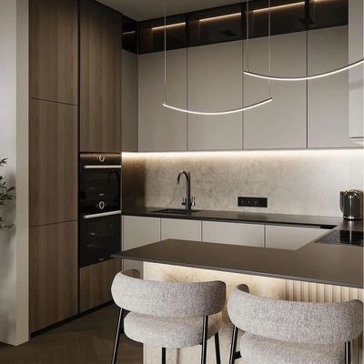 Modern Cabinet White Oak Wood Veneer Handless Frameless Contemporary Kitchen Cabinet