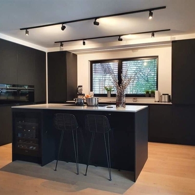 OEM Cabinet Manufacturers' Customized Modern Kitchen Cabinet E0 Plywood Matte Laminated Particle Board Flat-Pack Sink MDF Glass