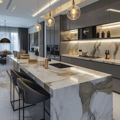 Luxury Custom Modern Cupboard Designs Stainless Carcase Island Manufacturer Kitchen Cabinet for Home Apartment Lacquer Veneer
