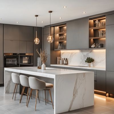Luxury Custom Modern Cupboard Designs Stainless Carcase Island Manufacturer Kitchen Cabinet for Home Apartment Lacquer Veneer