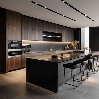Luxury Custom Kitchen Furniture Modern Scandinavian Minimalist Designs Stainless Steel Home Kitchen Cabinet Island Sink