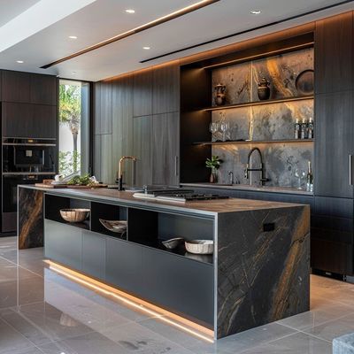 Modern Luxury Home Kitchen Furniture Stainless Steel Island Minimalist French Scandinavian Designs Includes Cabinet Sink
