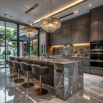 Modern Luxury Kitchen Cabinet Black Stainless Melamine Board Furniture Modular Design for Apartment Use Direct Supplier