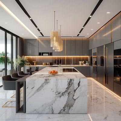Modern Luxury Kitchen Cabinet Black Stainless Melamine Board Furniture Modular Design for Apartment Use Direct Supplier