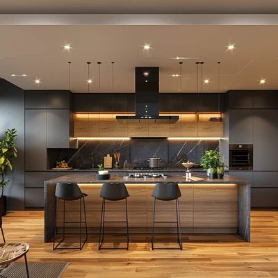 Modern Design Multifunctional Solid Wood Kitchen Cabinets Quality Stainless Steel Granite Waterproof Backsplash Home Apartment