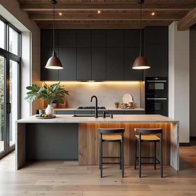 Luxury Kitchen Furniture Solid Wood Kitchen Cabinet With Island Modern Quartz Stone Countertop Villa Kitchen Cabinet Sets