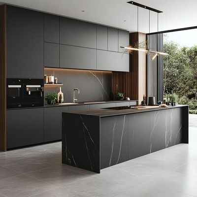 Luxury Kitchen Furniture Solid Wood Kitchen Cabinet With Island Modern Quartz Stone Countertop Villa Kitchen Cabinet Sets