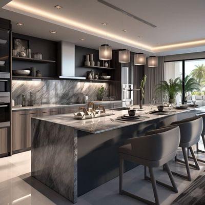 Luxury Modern Designs Home Kitchen Furniture Solid Wood Island Stainless Steel Countertop Plywood Sink Backsplash for Apartments
