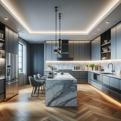 Luxury Modern Designs Home Kitchen Furniture Solid Wood Island Stainless Steel Countertop Plywood Sink Backsplash for Apartments