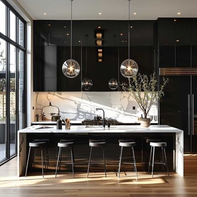 Luxury Modern Designs Home Kitchen Furniture Solid Wood Island Stainless Steel Countertop Plywood Sink Backsplash for Apartments