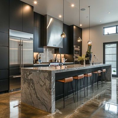 Luxury Modern Designs Home Kitchen Furniture Solid Wood Island Stainless Steel Countertop Plywood Sink Backsplash for Apartments