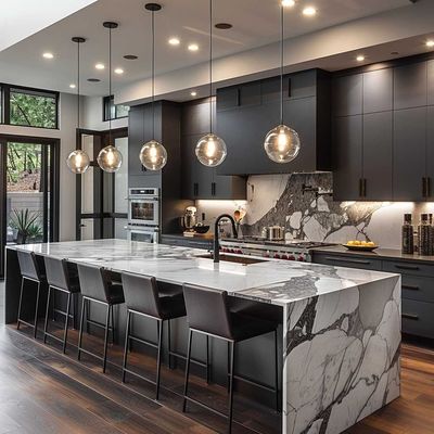 Modern Complete Kitchen Cabinet Solid Wood Melamine Board Carcase French Marble Drawer Baskets Sink for Villas Kitchens