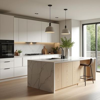 Contemporary Matt Cupboard Lacquer Kitchen Cabinets with Island Wood Veener Kitchen Set