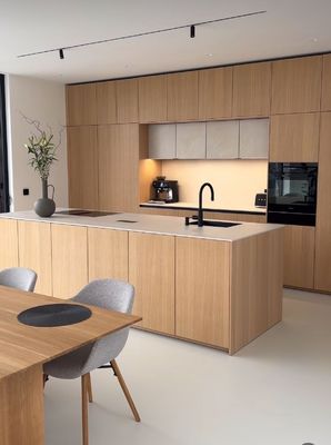 Contemporary Matt Cupboard Lacquer Kitchen Cabinets with Island Wood Veener Kitchen Set