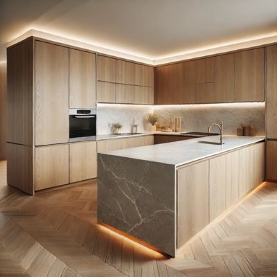 Contemporary Matt Cupboard Lacquer Kitchen Cabinets with Island Wood Veener Kitchen Set
