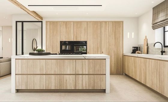 Contemporary Matt Cupboard Lacquer Kitchen Cabinets with Island Wood Veener Kitchen Set