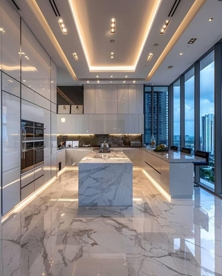 Modern Designs of Built in Kitchen Hanging Cabinets Customized Durable White Lacquer Cabinet Kitchen Units Set Furniture