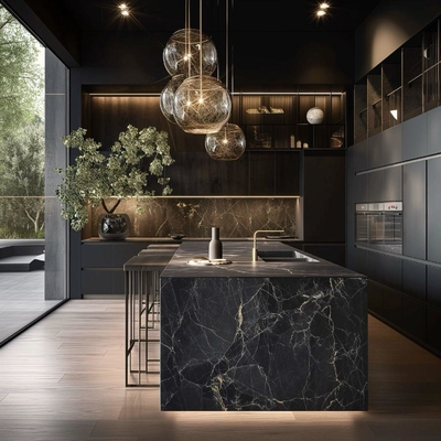 Modern Modular Kitchen Wall Cabinets Island Base Handle Durable MDF Glass Acrylic Marble Laminate Backsplash Interior Design