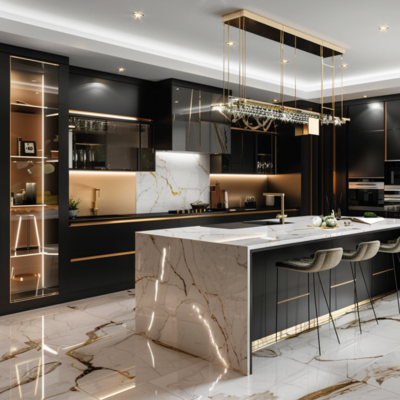 Modern Modular Kitchen Wall Cabinets Island Base Handle Durable MDF Glass Acrylic Marble Laminate Backsplash Interior Design