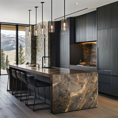 Custom Modern Minimalist Kitchen Cabinets Luxury Modular Wood Island Stainless Steel Carcase Granite Solid Wood Including Sink