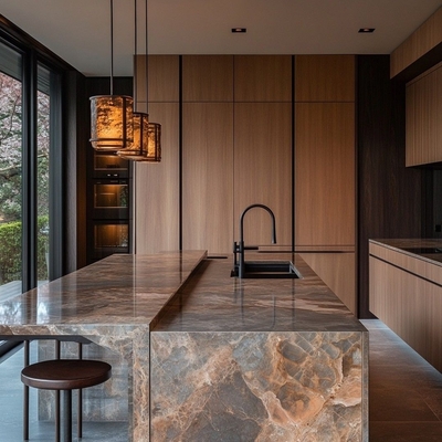 Custom Modern Minimalist Kitchen Cabinets Luxury Modular Wood Island Stainless Steel Carcase Granite Solid Wood Including Sink