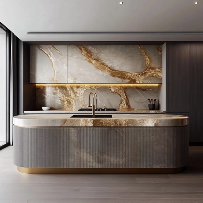 Custom Modern Minimalist Kitchen Cabinets Luxury Modular Wood Island Stainless Steel Carcase Granite Solid Wood Including Sink