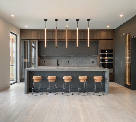 Solid Light Brown Ash Wood Kitchen Cabinets with Luxury Designs Stainless Steel Countertop & Sink for Apartment Kitchen