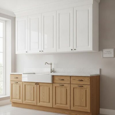 Wall Mounted Classic Wood Kitchen Cabinets with Lacquer Finish and 4 Doors Solid Wood Kitchen Cabinets