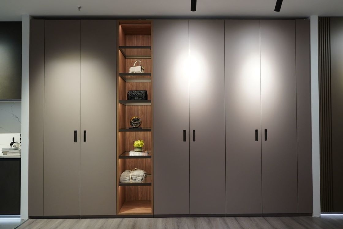 Modern Solid Wood Wardrobe with Bag Display Rack and LED Lighting