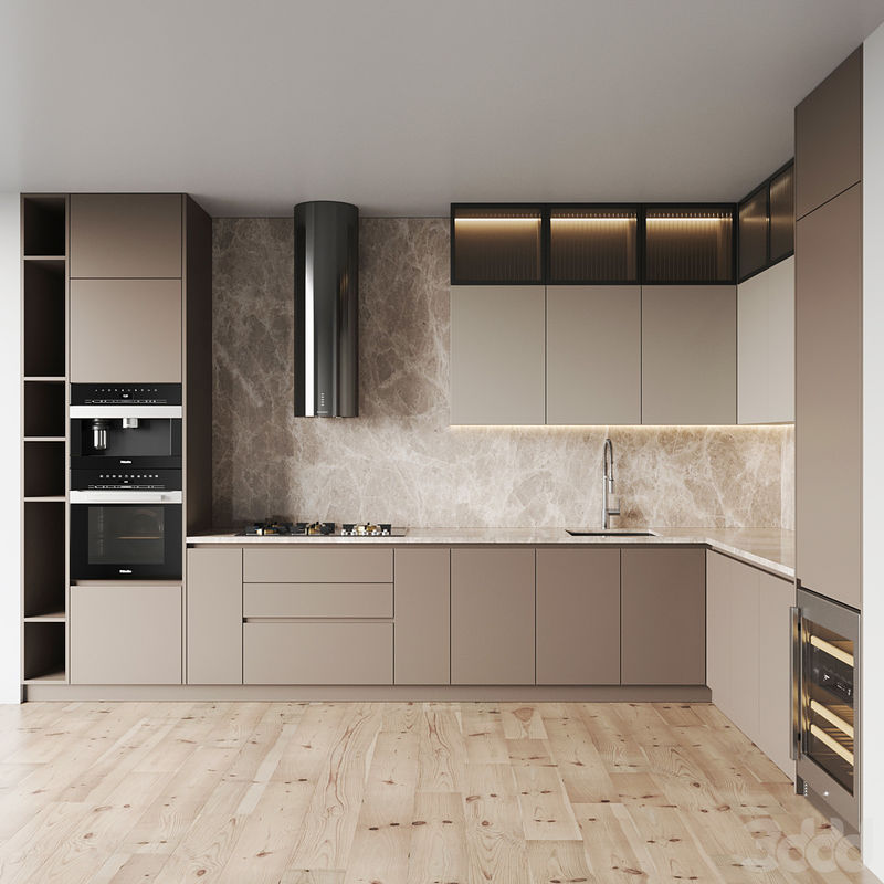 Modern EB Kitchen Cabinets Beige Wooden Cabinets Kitchen Storage System
