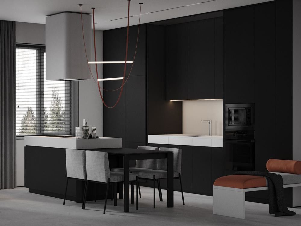 Customized Matte Black Kitchen Cabinets With Island Table Bespoke Kitchen System