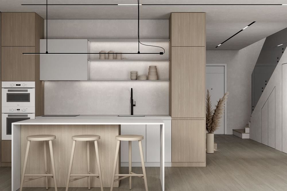 Classic White Kitchen Cabinet System Customized With Dinning Island