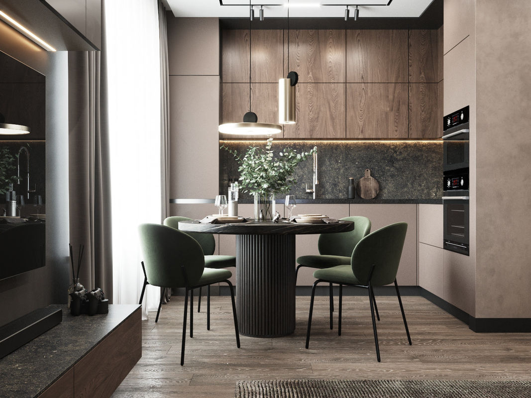Fitted Pinkish Brown PET Kitchen Cabinets Modern Bespoke Kitchen Cabinets