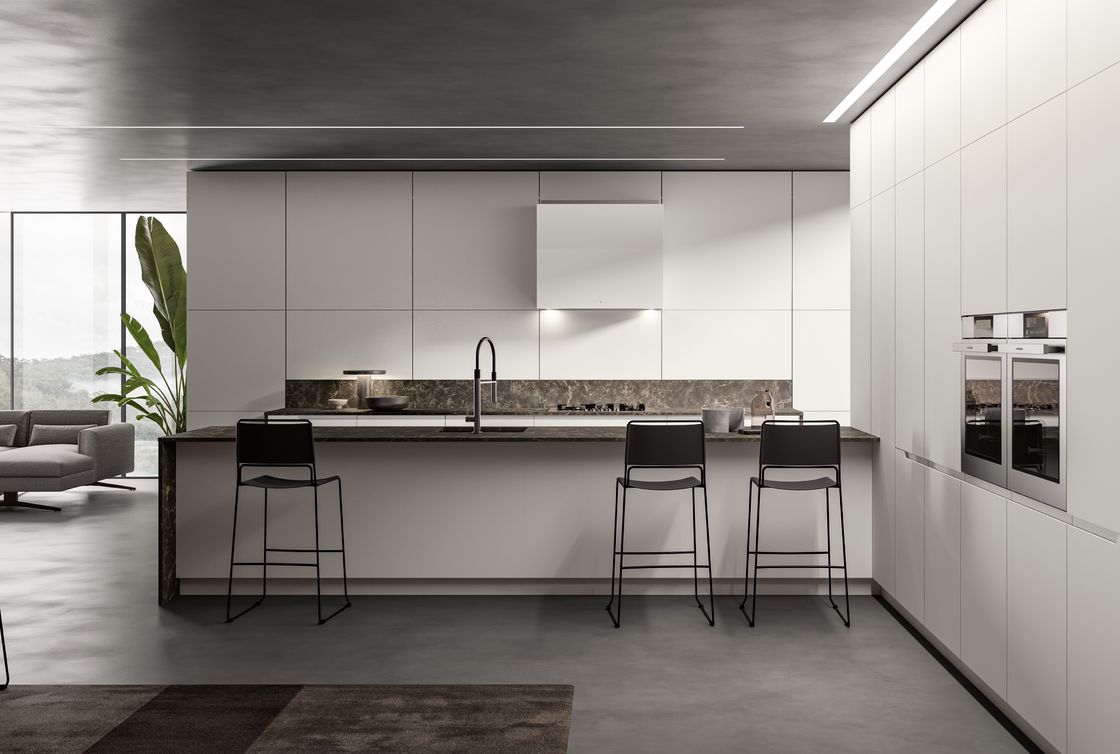 L shaped PET Kitchen Cabinets Customized White Modern Kitchen Cabinet