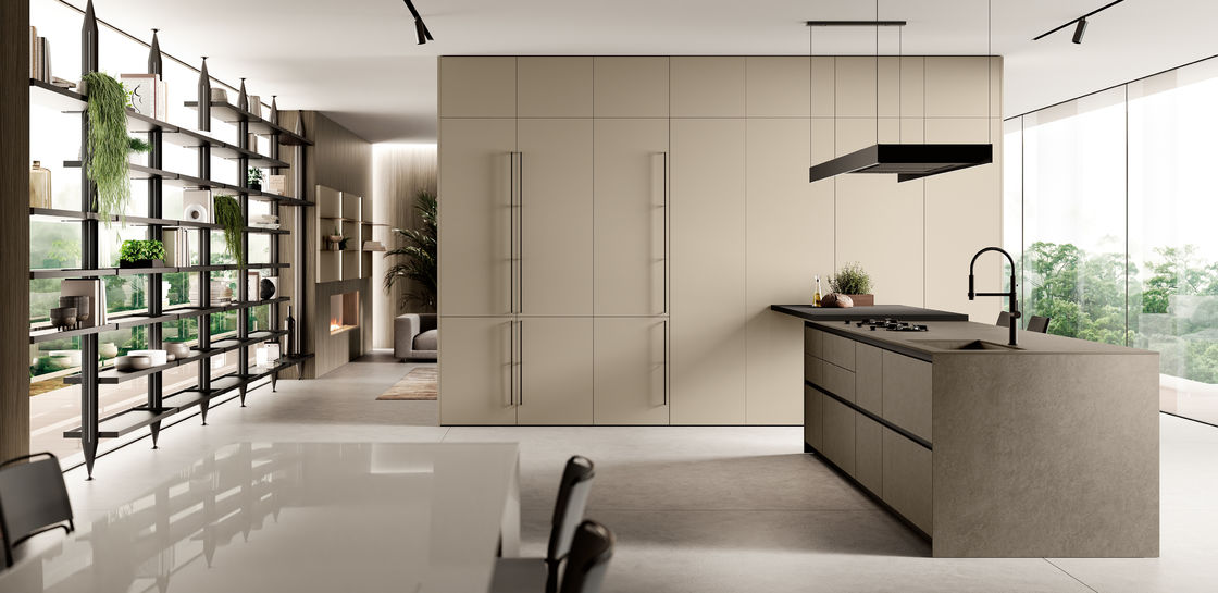 Minimalist UV Kitchen Cabinet Classic Style Customized With Bar Table